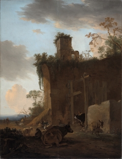 Italianate Landscape with Drovers, Cattle and Sheep beside Ruins by Jan Asselijn