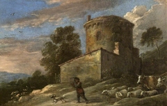 Italianate Landscape with Shepherd, his Flock and Two Cows by Anonymous