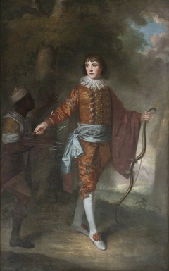 John Delaval (1756 - 1775) as a Boy with a Bow and a Black Page with Silver-tipped Arrows, in a Landscape Setting by William Bell