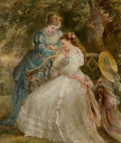 Kate Terry (1844-1924) and Dame Ellen Terry (1847-1928) on a Garden Seat in 'The Hunchback' by Sheridan Knowles by Laura Wilson Barker