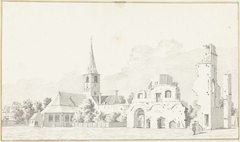 Kerk en de ruïne van de abdij van Rijnsburg by Hendrik de Winter