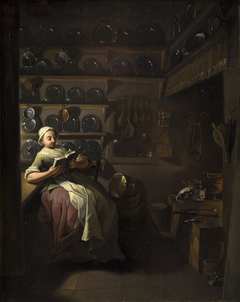 Kitchen Interior with a Girl Reading
