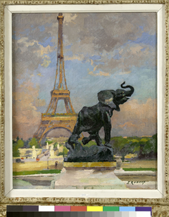 L'Eléphant pris au piège de Frémiet et la Tour Eiffel by Jules Ernest Renoux
