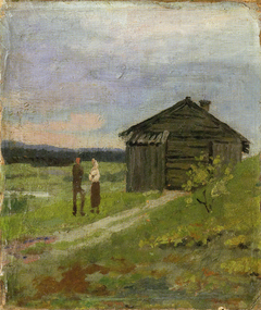 Landscape with a Small House and Two People by Edvard Munch