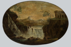 Landscape with a Waterfall and an Ancient Temple (Tivoli?) by anonymous painter