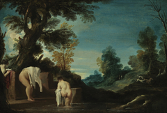 Landscape with bathing women by Guercino