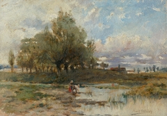 Landscape with Pond by Felicián Moczik