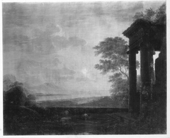 Landschaft mit Tempelruine bei Sonnenaufgang by Philippe Le Clerc