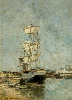 Large Sailing Ship in Port, Deauville by Eugène Louis Boudin