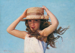 "Little girl with a straw hat" by Οδυσσέας Οικονόμου