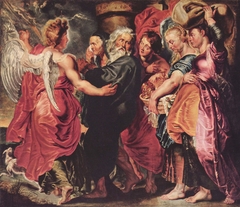 Lot and his family escaping from Sodom