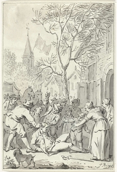 Mishandeling van de schout H.A. Kreet te Rotterdam tijdens een Orangistisch oproer, januari 1785 by Jacobus Buys