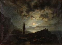 Moonlight over a rocky coast by Knud Baade