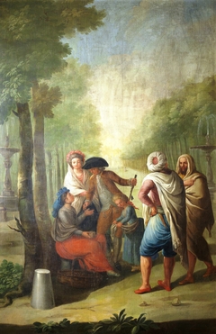 Paseo del Prado con personajes junto a una vendedora ambulante by José Juan Camarón y Meliá