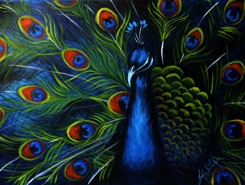 Peacock on Blue