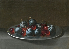 Plate with Plums and Morello Cherries