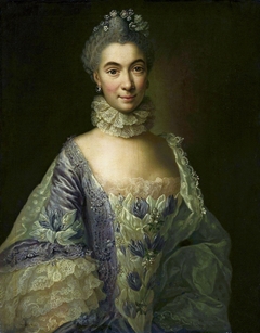 Portrait of a lady in lavender dress.