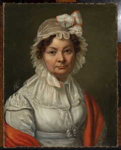 Portrait of a woman in a red scarf by Joseph Sonntag