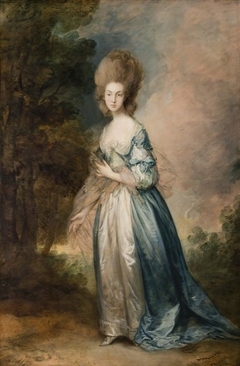 Portrait of Selina Thistlethwayte of Norman Court, full-length in blue and white dress