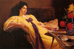 Retrato de senhora, désabille amarelo, laço roxo by Rodolfo Amoedo