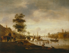 River Landscape with Swimmers