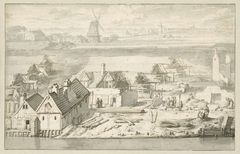 Ruïnes van de drie uitgebrande lijnbanen op de Schans aan de Smallepadsgracht, 1680 by Jan van der Heyden