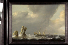Schip op een stormachtige zee by Hendrick Staets