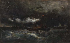 Squall, Brenton Light (boat in storm, lighthouse in background) by Edward Mitchell Bannister