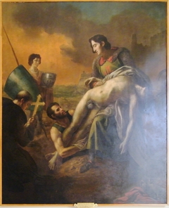 St. Louis (Louis IX of France) burying his plague-stricken troops before Tunis, A.D. 1270. by Charles de Steuben