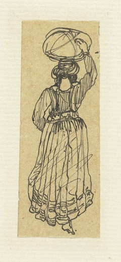 Staande dame in lange japon, op de rug gezien by Rodolphe Bresdin