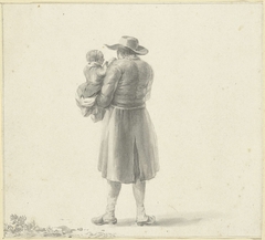 Staande man met kind op de arm, op de rug gezien by Hendrik Rietschoof
