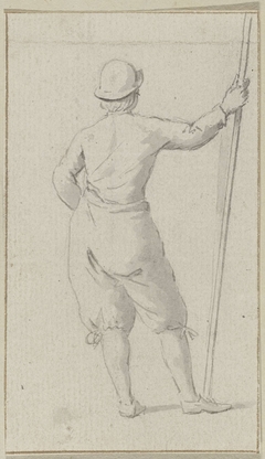Staande man met stok op de rug gezien by Unknown Artist