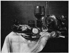 Still life with crab on a draped table