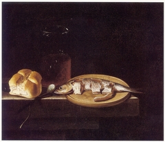 Still Life with Herring, Bread, and Glass of Beer by Adriaen Coorte
