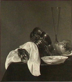 Still life with tazza, porcelain, wine glass and bread