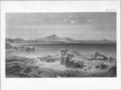 Südliche Meeresküste mit Gebirge im Hintergrund by Fritz Bamberger