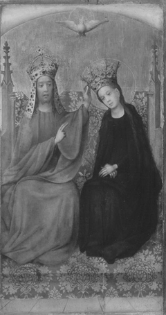 Tafel eines Flügelaltares: Krönung Mariens Außenseite: Fragmente von Heiligenmartyrien by Anonymous