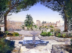 The Alhambra from the Gardens of the Mezquita, Granada by Margaret Merry