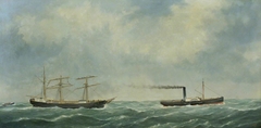 The 'New Brunswick' being towed into Newhaven by George Mears