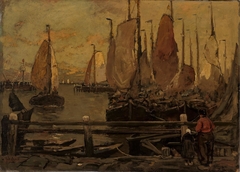 The Port of Volendam by Adolf le Comte