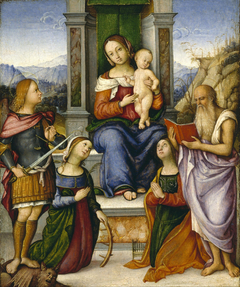 The Virgin and Child Enthroned with Saints Michael, Catherine of Alexandria, Cecilia, and Jerome by Girolamo Marchesi