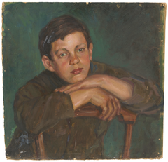 Three-quarter-length Portrait of a Boy Leaning over the Back of a Chair by Paula Maria Margarethe Thomass
