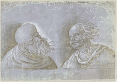 Twee hoofden van mannen met hoofddeksels by Unknown Artist