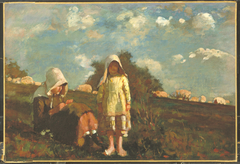 Two Girls with Sunbonnets in a Field by Winslow Homer