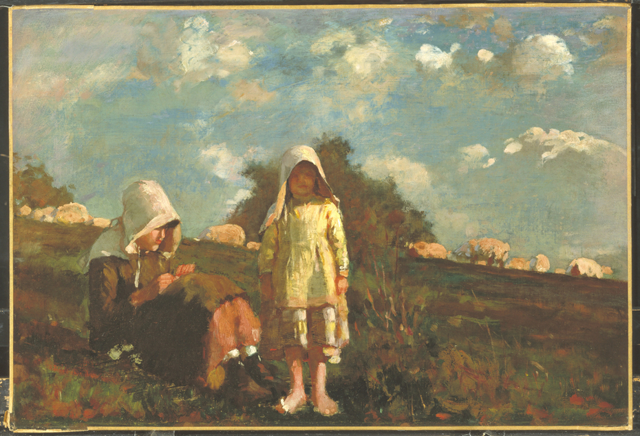 Two Girls with Sunbonnets in a Field