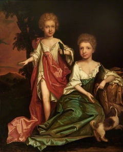 Two Unknown Children and a Dog by Anonymous