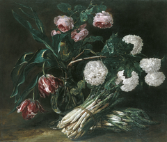 Vase of Flowers and two Bunch of Asparagus by Jan Fyt