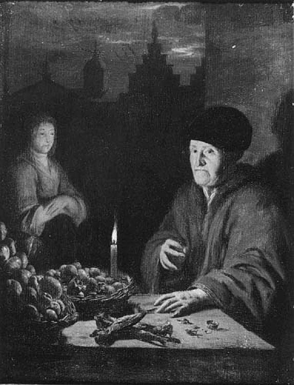 Vegetable seller in candlelight