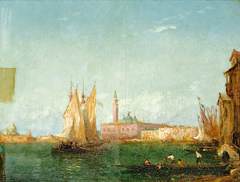 Venetian Scene: Gondolas and Sailing Boats by Félix Ziem