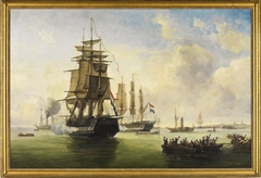 Vertrek van Prins Hendrik op het fregat 'Rhijn', en van gouverneur-generaal van Nederlandsch-Indië Rochussen op het fregat 'Jason', op de rede van Vlissingen op 2 juni 1845, in aanwezigheid van Koning Willem II by Ary Pleijsier